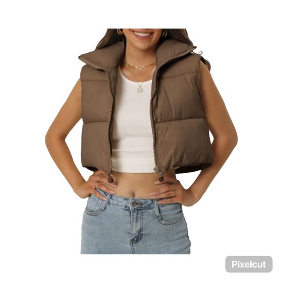 NWT Seta T Size LgHigh Stand Collar Lightweight Zip Puffer Crop Padded Vest Size - Picture 1 of 8